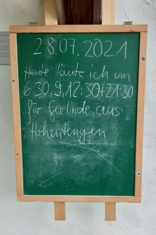 The ringing times are announced on a board outside the chapel.